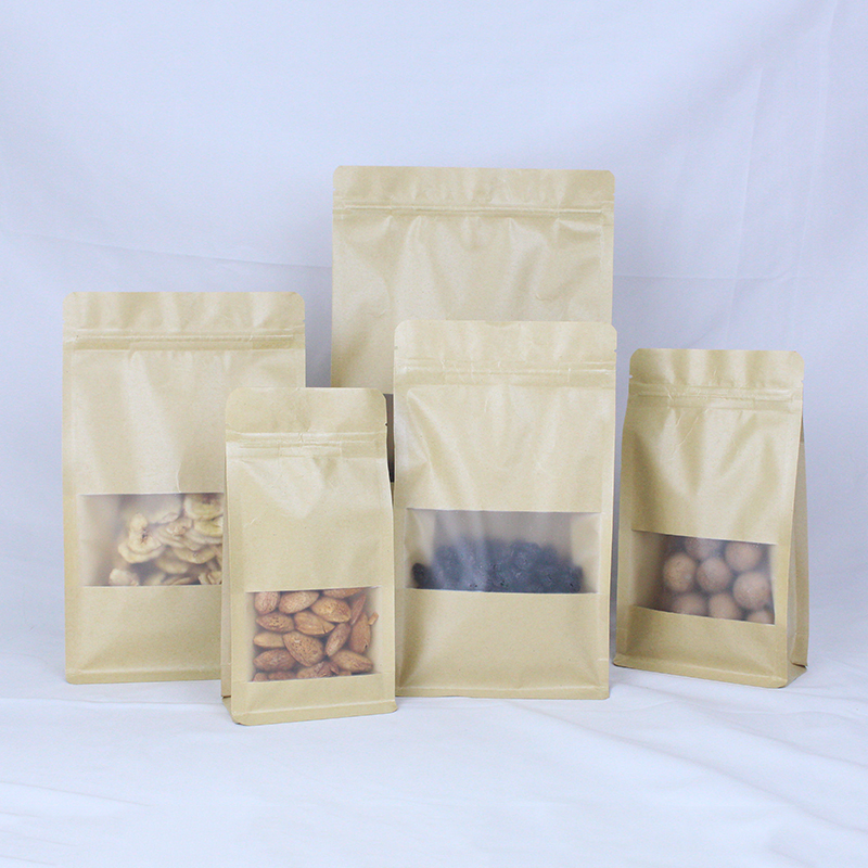 Eight side sealed window kraft paper bag